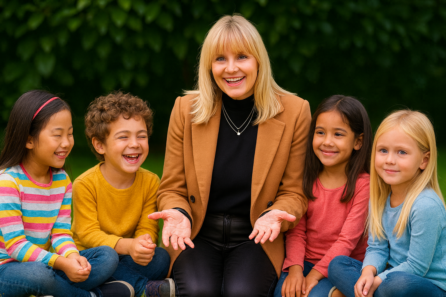 Dr. Martha interacting with K-5 children during a counseling session